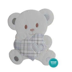 Large Iron-on Patch - Teddy Bear with Heart - Grey